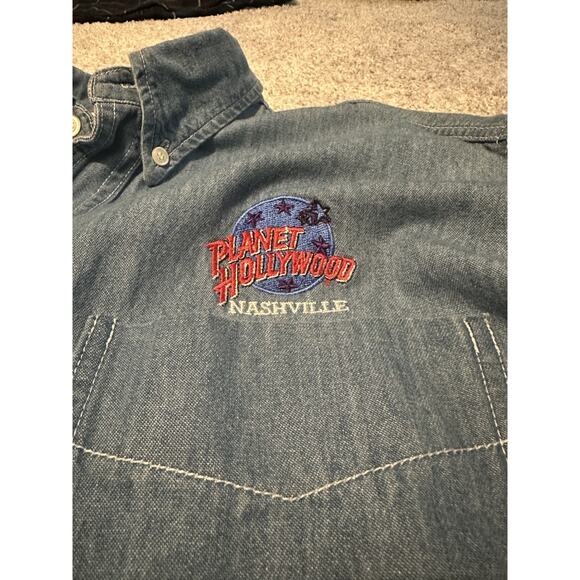 Vintage Planet Hollywood Nashville Denim Shirt Mens Large Button Up Long Sleeve - Picture 3 of 6